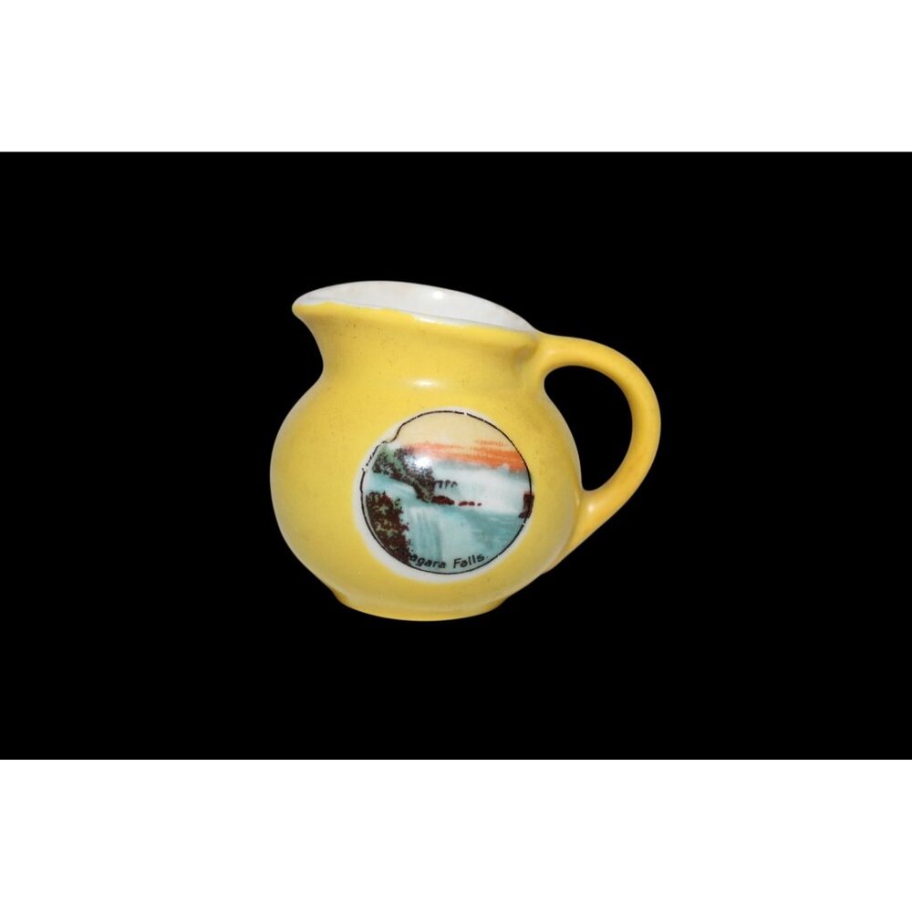 Vintage Niagara Falls Souvenir Yellow Ceramic Miniature Pitcher